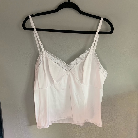 Vanity Fair Tops - White Lace Satin Tank Top